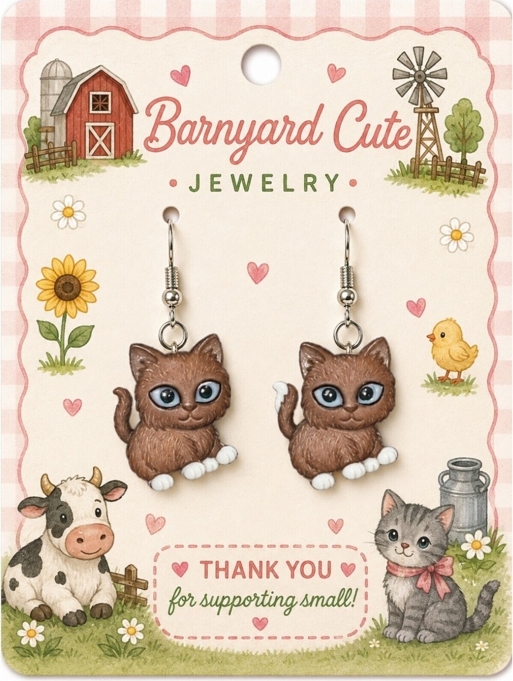 "Paws-itively" Adorable Brown Birman Kitten Cat Hypoallergenic Dangle Earrings